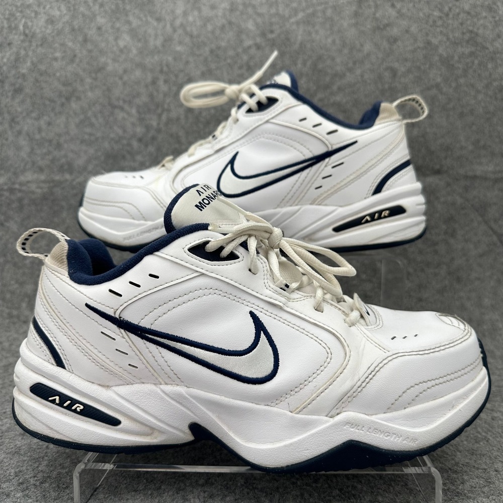 Nike Air Monarch IV Mens 9 White Navy Blue Walking Training Shoes 416355-102